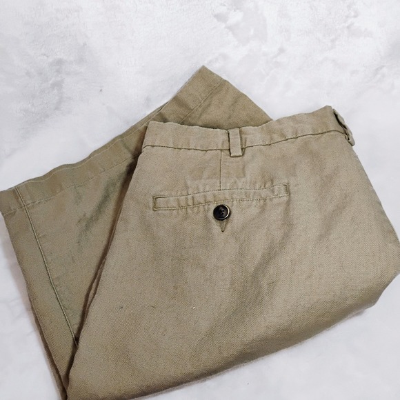Caribbean Other - Caribbean Mens 38 Khaki Tan Linen Cotton Herringbone Pleated Shorts